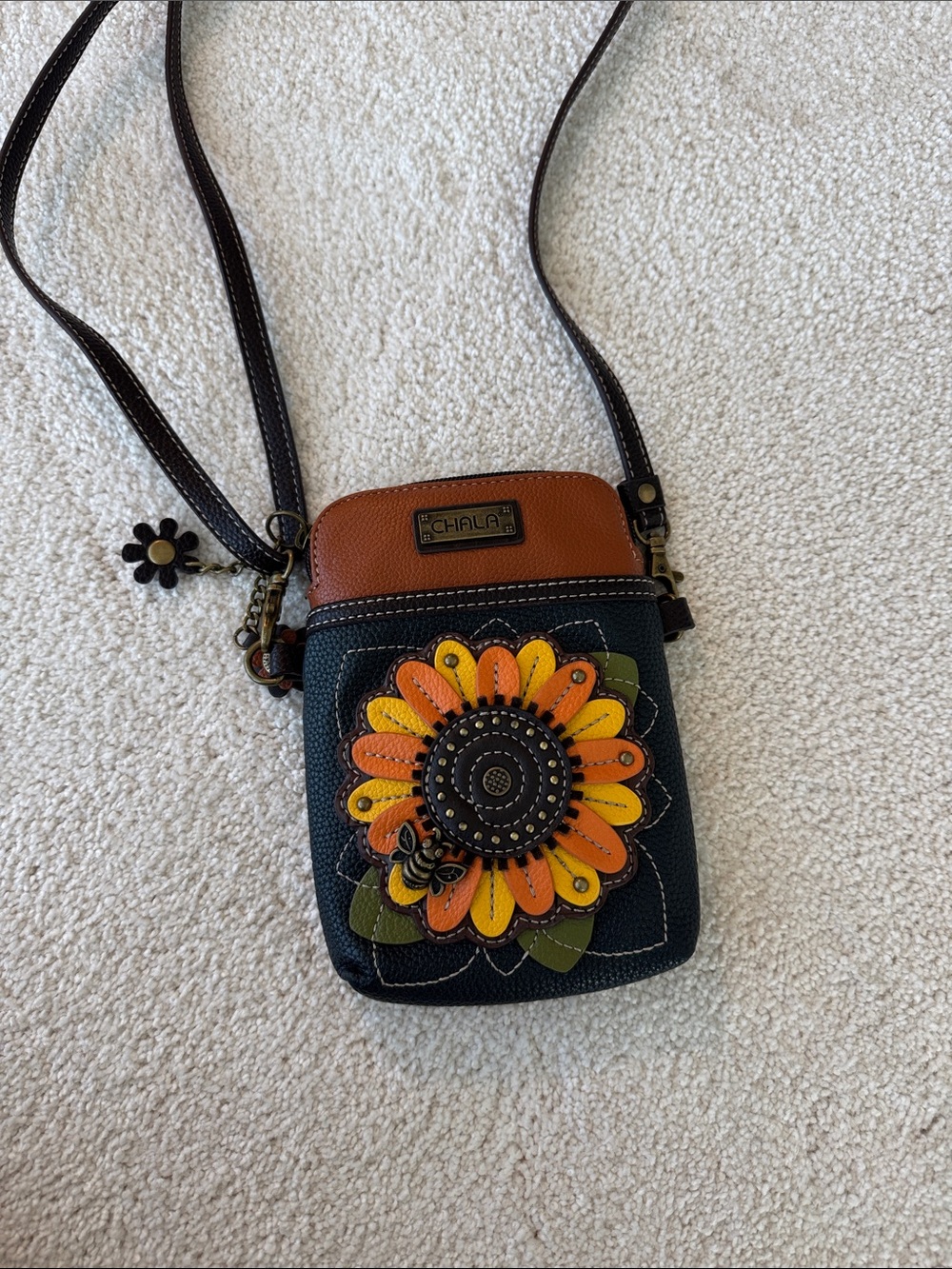 Chala Floral Crossbody Phone Bag in Black and Brown